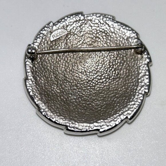 Vintage Puccini Silver-Tone Round Brooch With Textured White Center - Picture 14 of 15